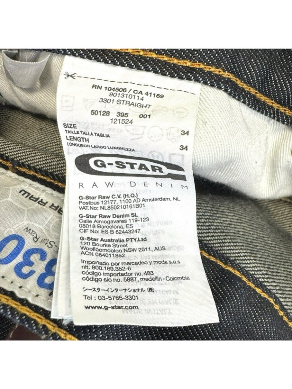 G-Star Raw 3301 Denim Jeans Mens Size 34x29 Straight Leg Button Fly Italy - Picture 7 of 7